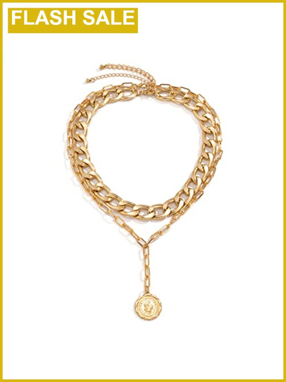 Layered Cuban Link Chunky Chain Necklace Paperclip Coin Pendant Choker